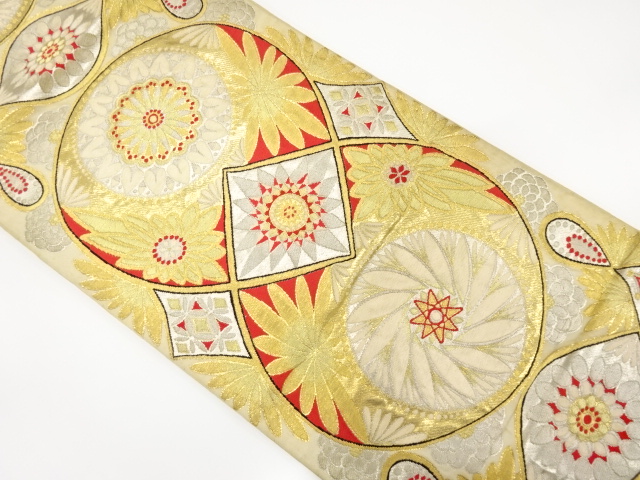 JAPANESE KIMONO / ANTIQUE FUKURO OBI / SILK / WOVEN FLORAL CREST